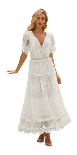 Vestido branco renda best sale praia