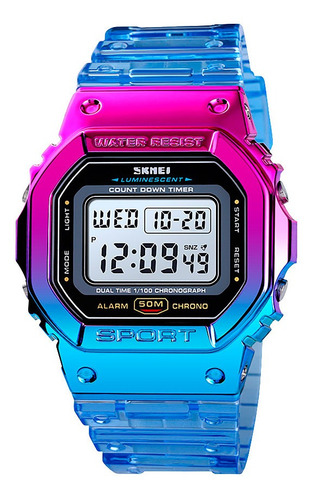 Reloj Mujer Skmei 1622 Sumergible Digital Alarma Cronometro Color de la malla Azul/Fucsia Color del fondo Blanco