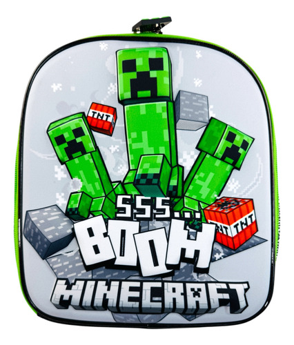 Mochila De Carrito, Lonchera Y Lapicera Minecraft Con Luz Verde Minecraft