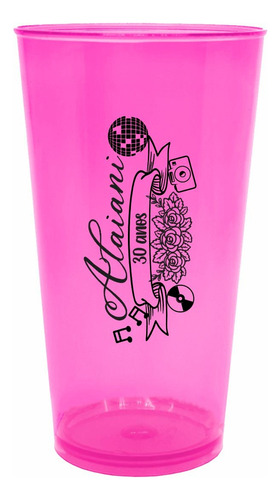 Kit 25 Copos Festa Caldereta 390ml Acrílico Personalizados Cor Rosa