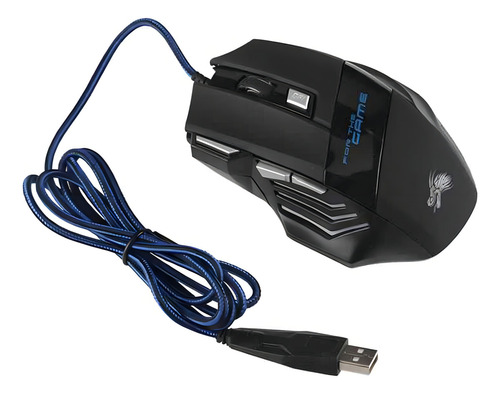 Mouse ergonômico Gaming Gamer Optical Wired USB LED 7 botões 5500 Dpi Scroll Wheel Color Techno Black