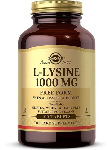L-lisina 1000 Mg Solgar 100 Tabletas