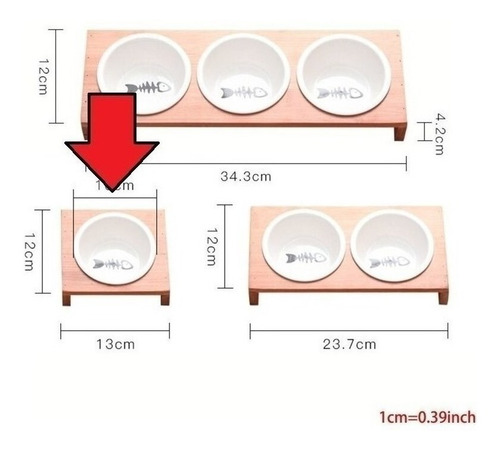 Imagen 4 de 7 de Comedero Sencillo Base En Madera Y Cerámica Para Gatos