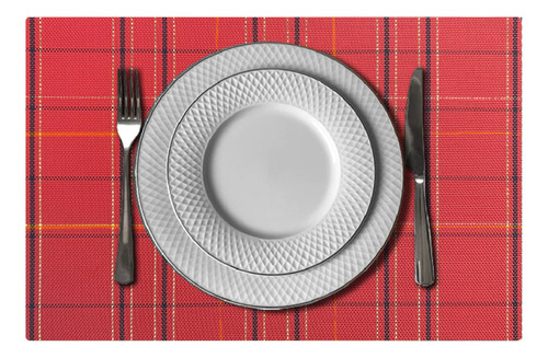6 Jogo Americano Mesa Posta Luxo Impermeável Mz List 2 Vr Cor M10 Vermelho Claro Escuro Vinho Laranja Listras Mz Retangular