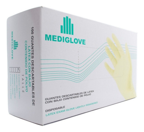 Guante Latex Descartable Mediglove X 100 Los Talles Color Blanco Talle M