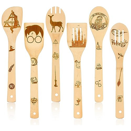 6pcs Wizard Wooden Spoons Utensils Set, Magical Theme N...
