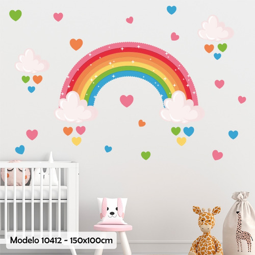 Imagen 1 de 1 de Vinilo Decorativo Infantil Pack Arcoiris Corazon Nube M10412
