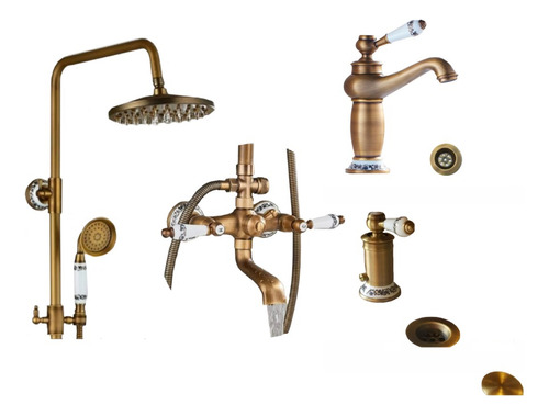 Set Griferia Baño Vintage Bronce Ceramico Ducha+bacha+ Bidet