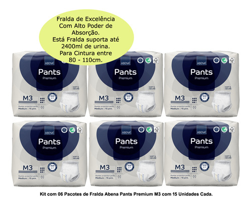 Fralda Geriátrica Abena Pants Premium M3 Kit Com 06 Pacotes