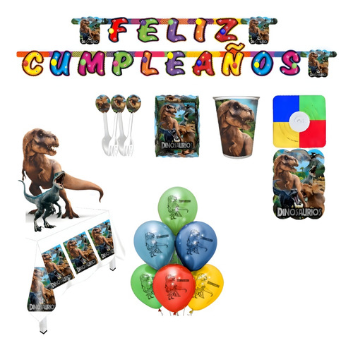 Kit Decoración Fiesta - Dinosaurios X12 Invitados