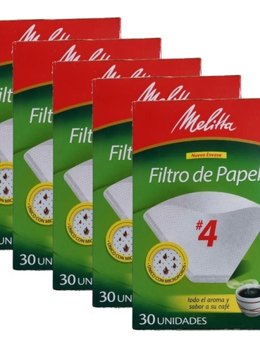 5 X 30 Filtros Papel Para Cafeteras O Drippers Melitta N° 4