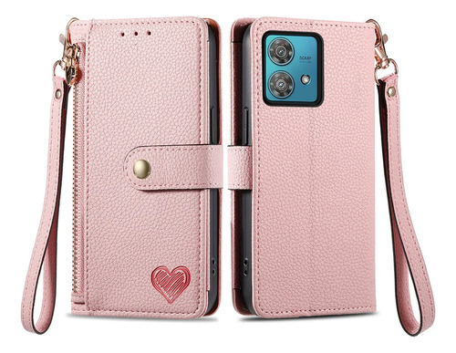 Funda Tipo Cartera De Piel Love Heart Zipper Cards Solt Para