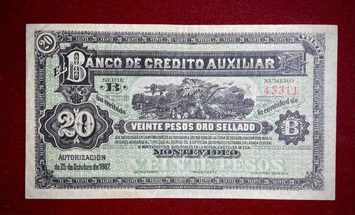 Billete 20 Pesos Uruguay 1887 Pick S 164 R