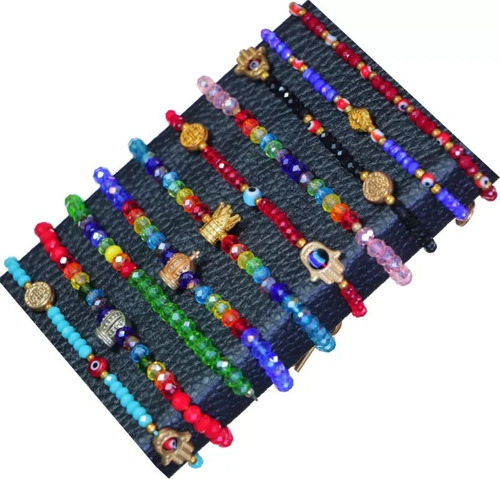 Pack 12 Pulseras De Cristal Artesanales Color Variados Largo 17 Cm