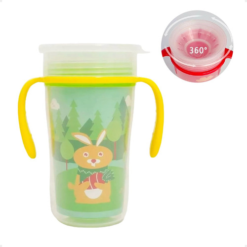 Vaso Para Bebes Magico 360 Antiderrame Con Asas Y Tapa 