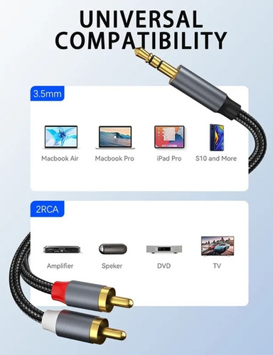 Cable Auxiliar Audio Jack 3, 5 Mm Macho A Rca Macho / 1,2 M