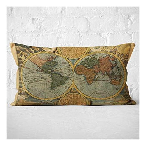 Funda De Almohada Con Diseño De Mapa Antiguo Del Mundo