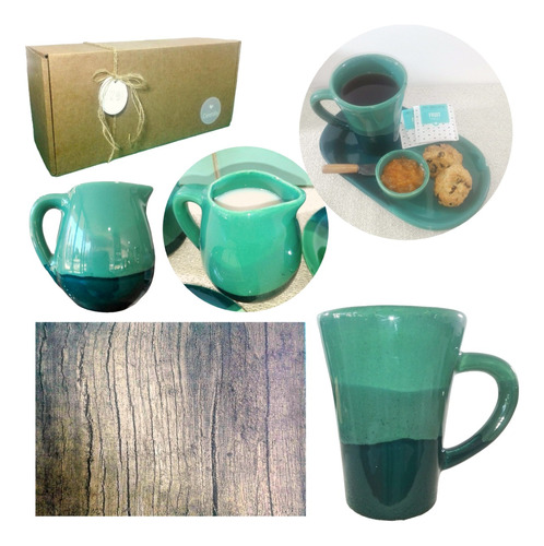 Set Desayuno Taza Artesanal Regalo Cerámica Kit Caja Kvjp053