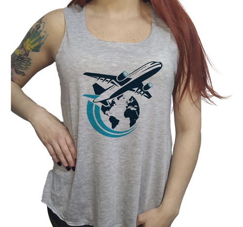 Musculosa Acampanada Avion World Plane Viajar Cielo