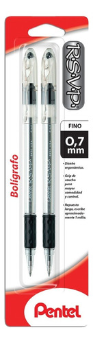 Bolígrafo Pluma Pentel Rsvp Bk90bp2 0.7 Mm 2 Piezas Color De La Tinta Negro Color Del Exterior Transparente