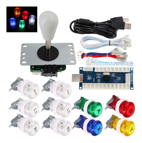 Sjjx Arcade Game Stick Diy Kit Botones Con Logo Led 8 Way J.