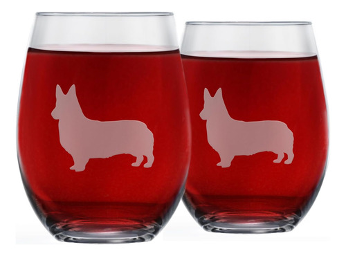 Copas De Vino Sin Tallo Corgi (juego De 2) | Regalo Único Pa