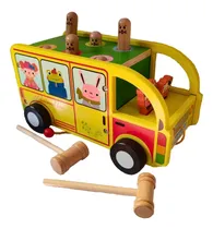 Comprar Bus Carro Didáctico Madera Con Arrastre Y Juego Del Martillo