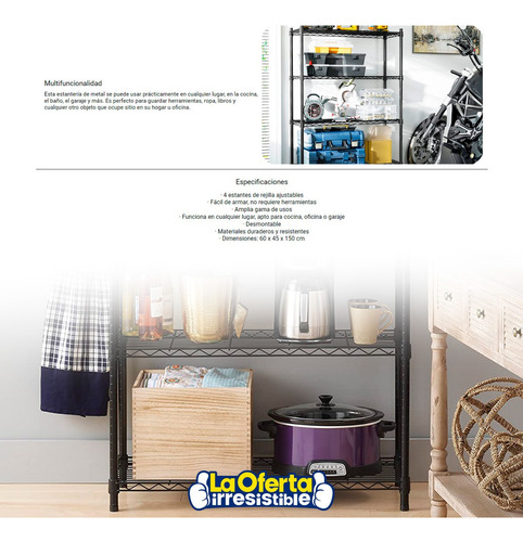 Rack Metálico Decoteam 4 Estantes De Rejillas Ajustables