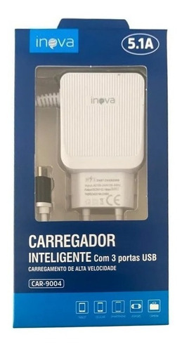 Carregador Inteligente 5.1 A 3 Portas Com Cabo Micro Usb/v8