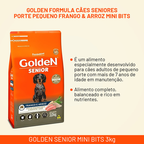 Golden Senior Mini Bits 3kg Ração Para Cães Frango E Arroz