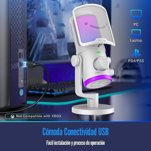 Micrófono Fifine Ampligame Am6 Rgb Usb Cardioide - White