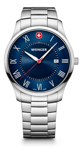 Wenger Reloj City Classic, Azul, 42 Mm Color de la correa Plateado Color del bisel Plateado Color del fondo Azul
