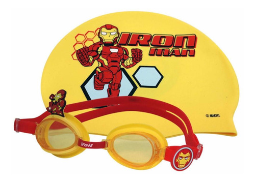 Set De Natación Marvel Iron Man Kids Google + Gorra Voit