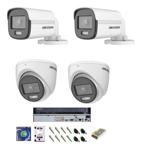 Kit Completo Dvr 4 Ch Hikvision/ Cameras Colorvu/ Acessorios