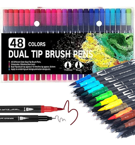 Plumones Pincel Brush 48 Colores Marcadores Punta Pincel