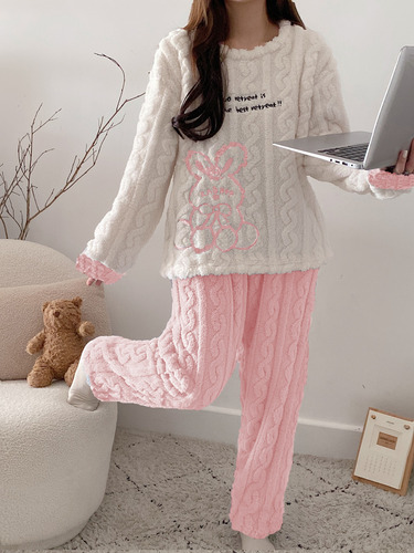 Conjunto De Pijama Polar De Invierno Para Mujer, Ropa De Hog