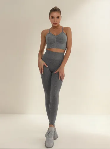 Conjunto Deportivo Lycra Push Up + Crop Top Gris Ref. 5055