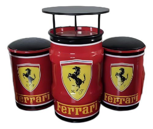 Kit Bistrô, 1 Mesa E 2 Bancos De Tambor Decorativos Vermelho