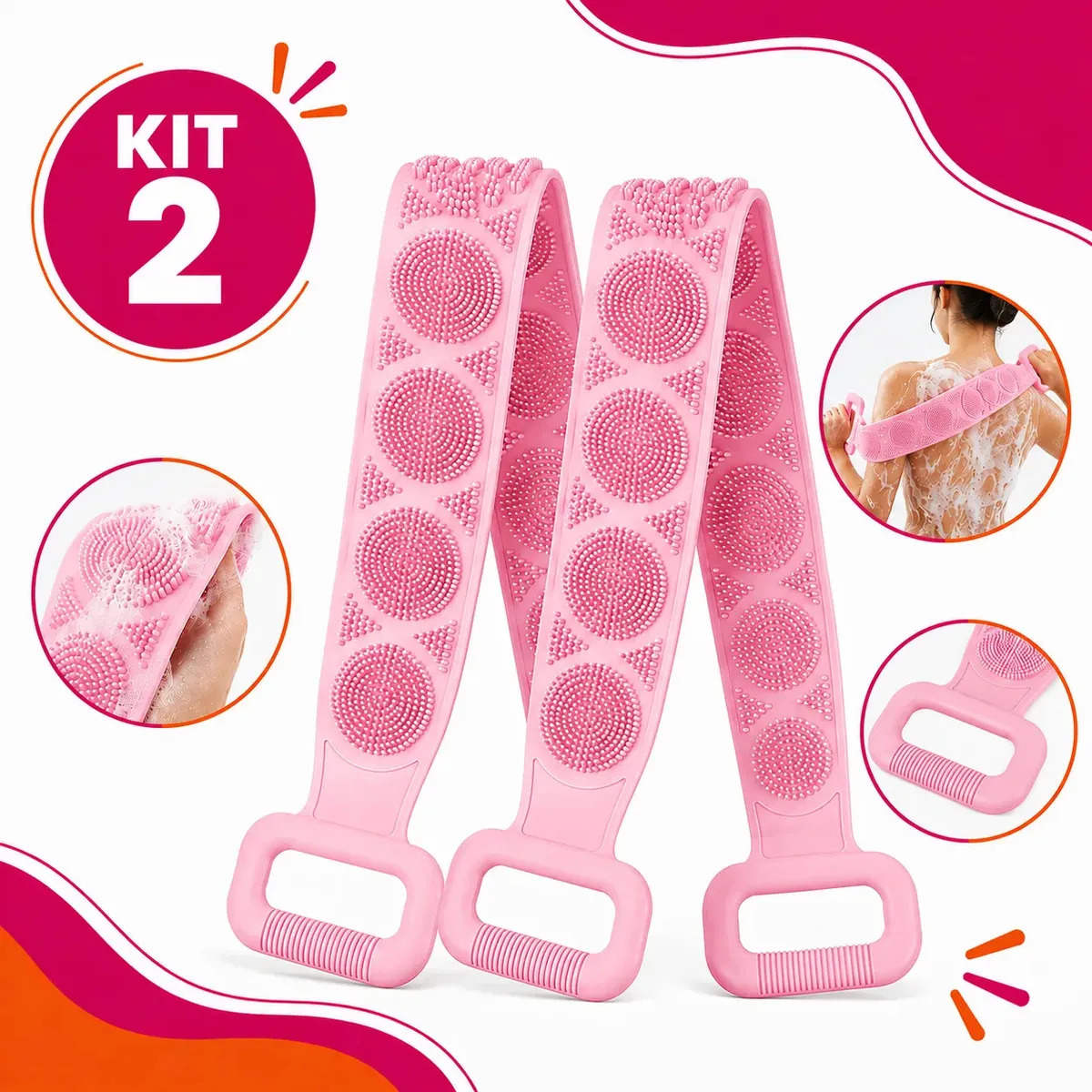 Kit 2 Faixa Esfregao Dupla Escova De Banho Faixa Limpeza Profunda Corporal Esfoliante Massageador Costas Relaxante Corpo Todo Rosa Boa Dica