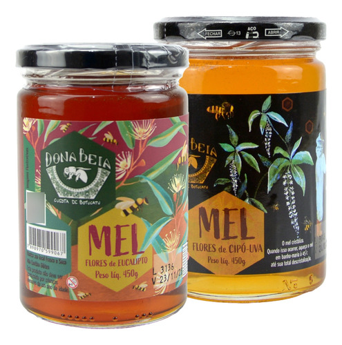 Mel Puro Flor Cipo-uva 450g E Flor Eucalipto 450g Dona Beia