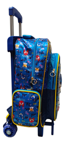 Mochila Con Carro Primaria Sega Sonic Tails Knuckles 3d Ruz Azul Metalizado