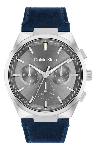 Reloj Hombre Calvin Klein 25200444 Distinguish Correa Azul Bisel Plateado Fondo Gris