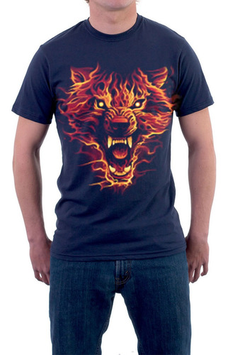 Full Weight Arts 100%cotton, Manga Corta Wolf Fire