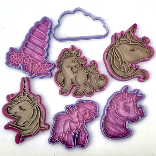 Combo Cortantes Galletas Temática Pony Unicornios X 7