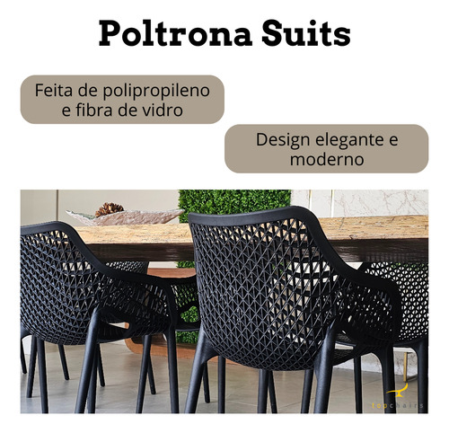 Poltrona Suits Com Braço Preta - Kit Com 2