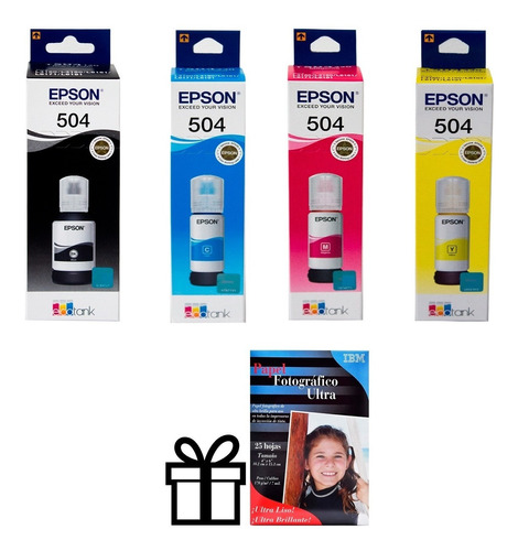  Pack 4 Tinta Epson T504 Ecotank Orig. L4150 L4160 +obsequio