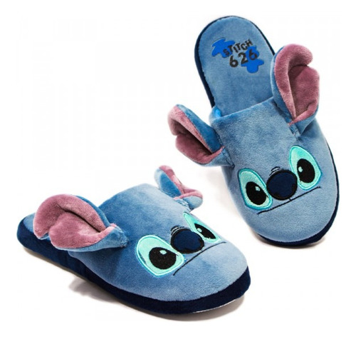 Chinelo Stitch Pantufa Com Solado Borracha Pelúcia Disney 