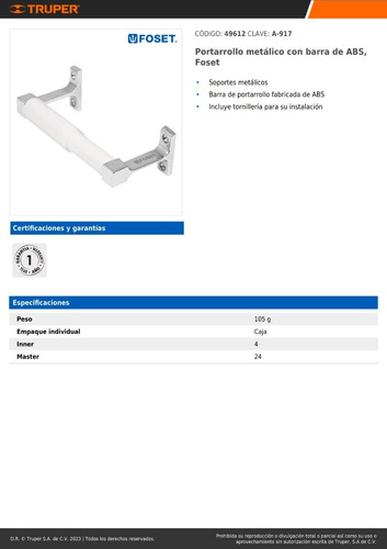 Portarrollo De Papel Foset Acabado Cromo Y Plástico