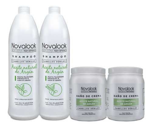 Shampoo Baño De Crema Novalook X4 Argan Kit Pelquero Grande 