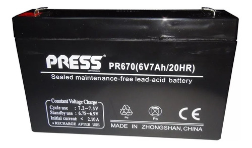Bateria Gel 6v Volts 7a Amper Press Mg